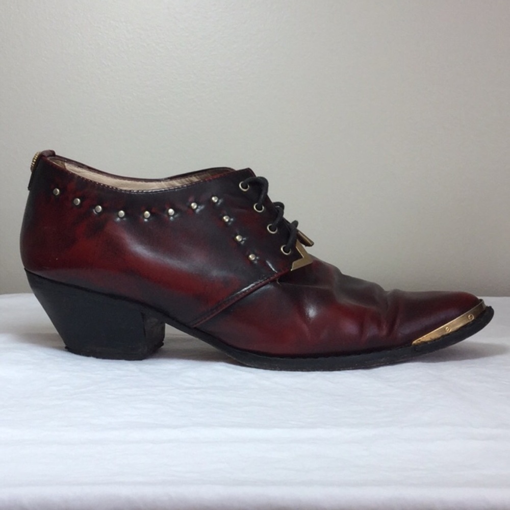 POLLINI Vintage Red Leather Stud Boots Oxford Shoe
